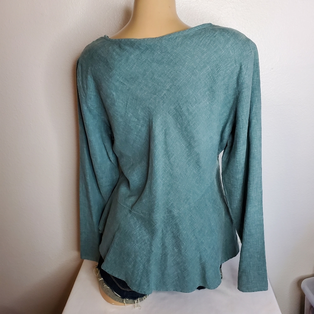 tds Two Star Dog green ruffled top size M - Picture 3 of 6